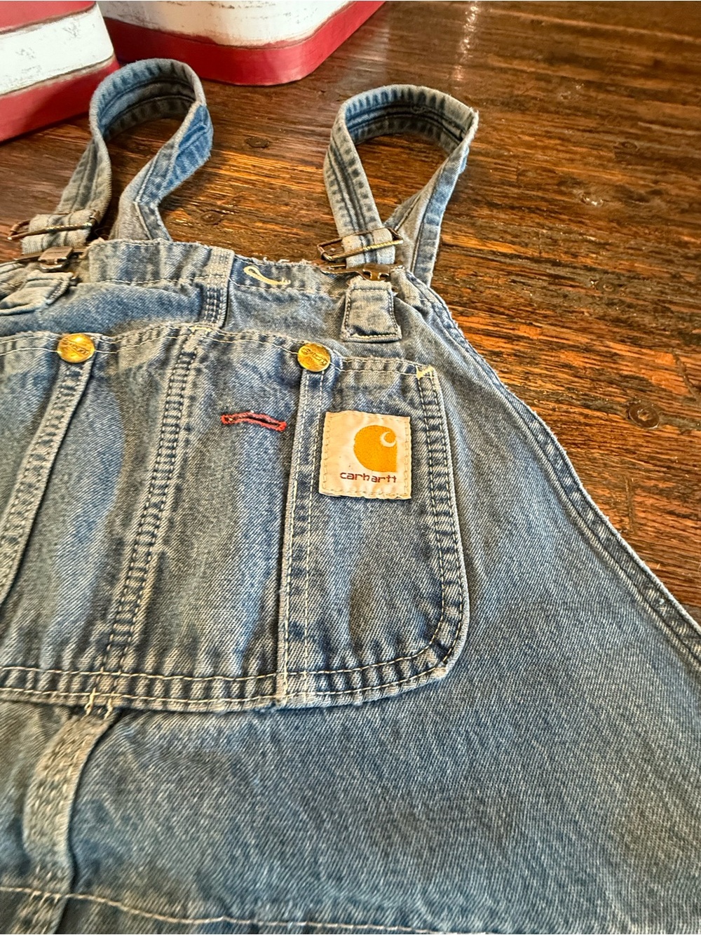 Carhartt Blue Denim Cotton Overalls with Gold Logo Patch 38 X 30 Costumes Haunt